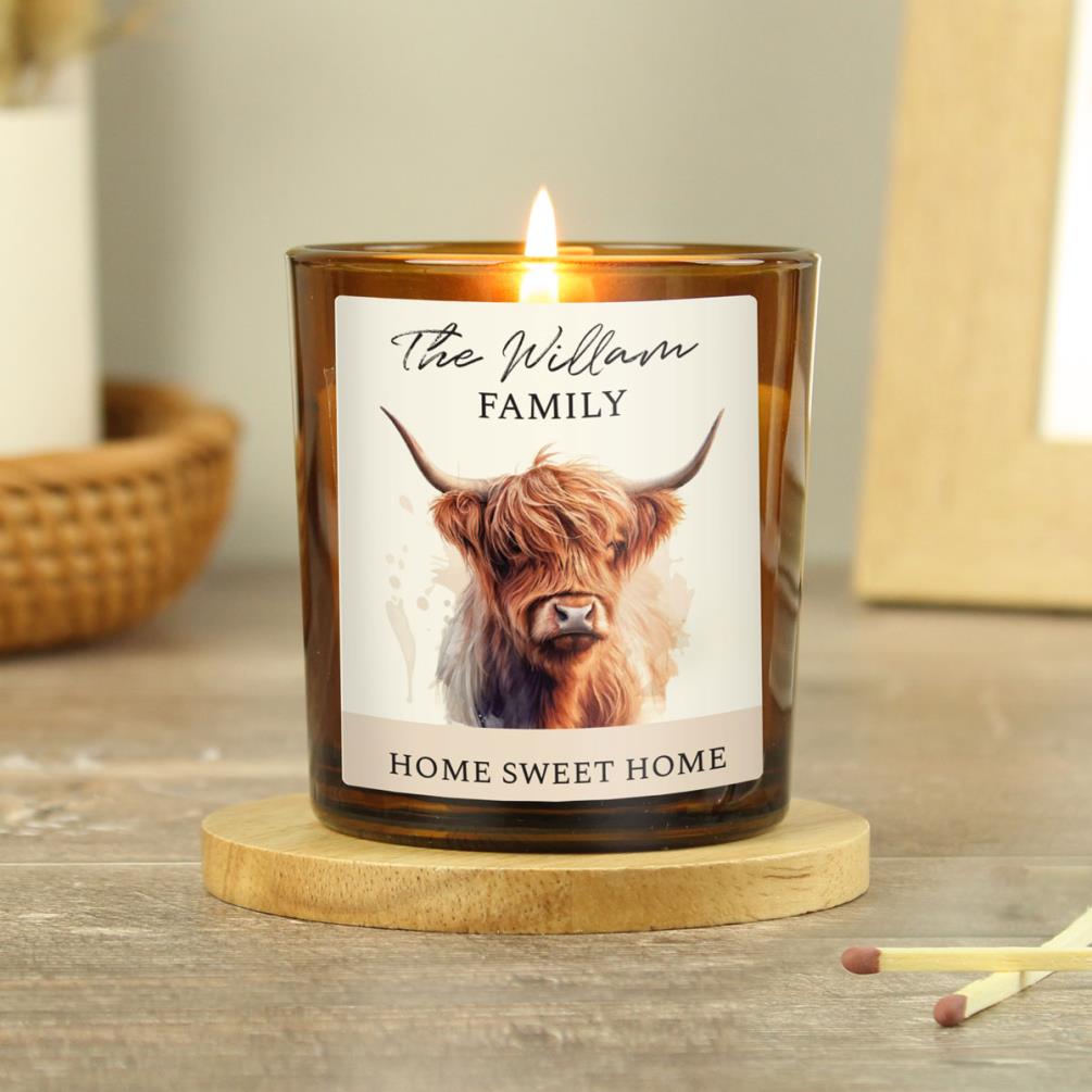 Personalised Highland Cow Scented Glass Candle Extra Image 3